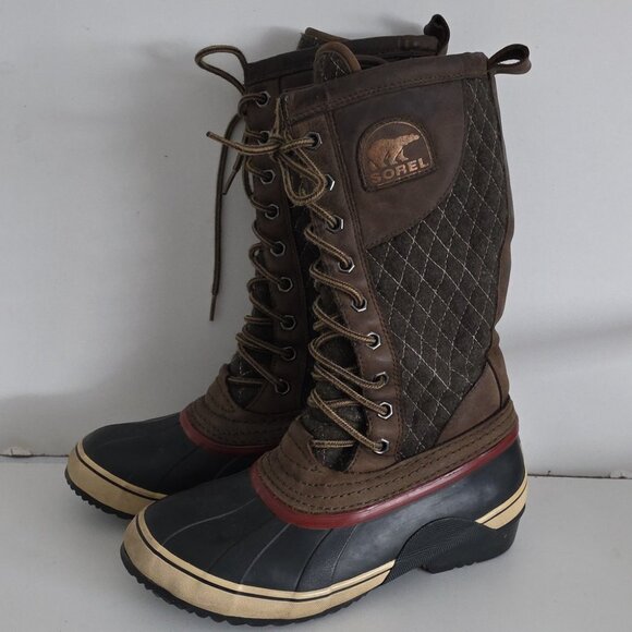 SOREL | Boots Sorelli Quilted Wool Green Brown Waterproof Women’s SZ 6 - Picture 3 of 6